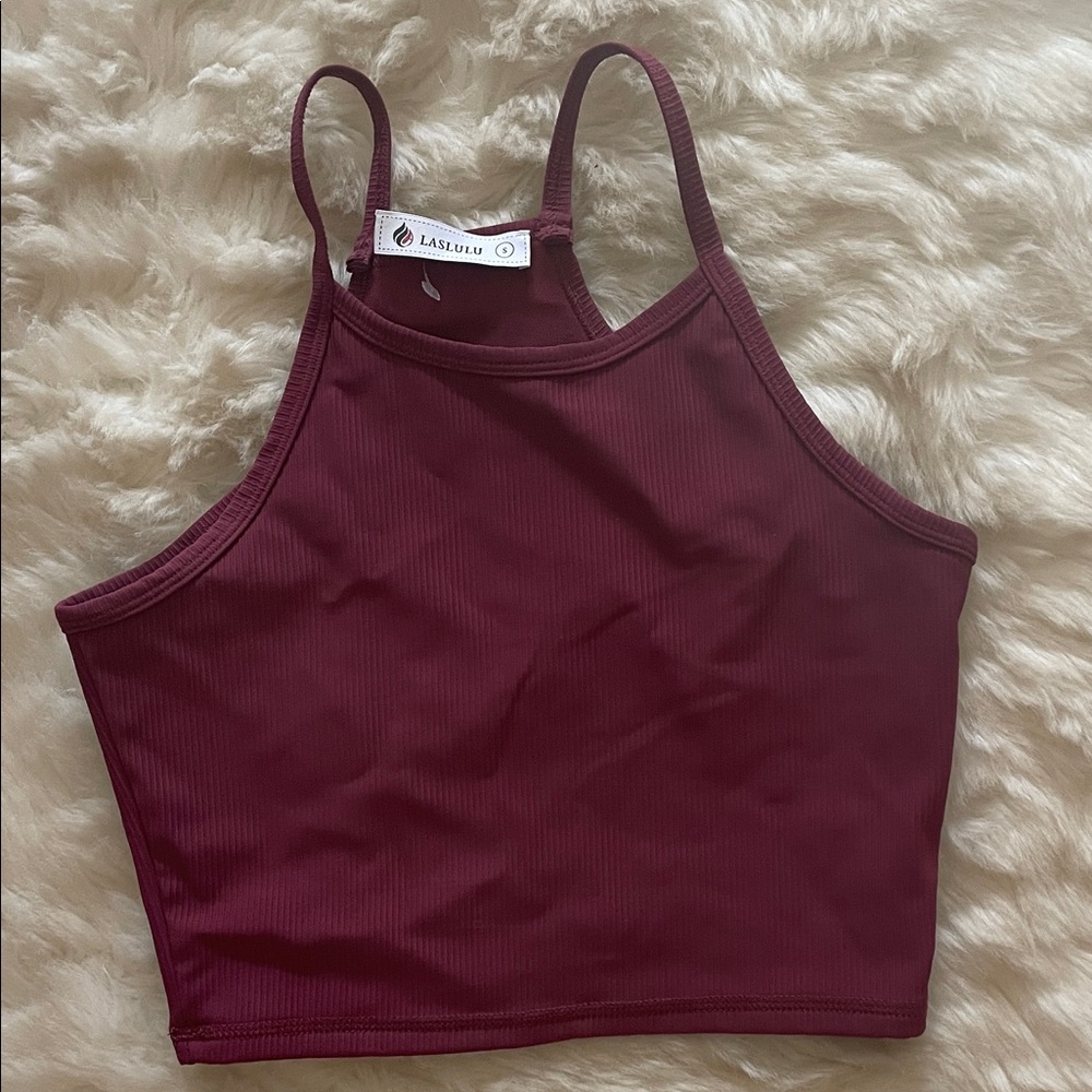 Laslulu workout Maroon Crop Top stretchy size small s - Picture 3 of 4